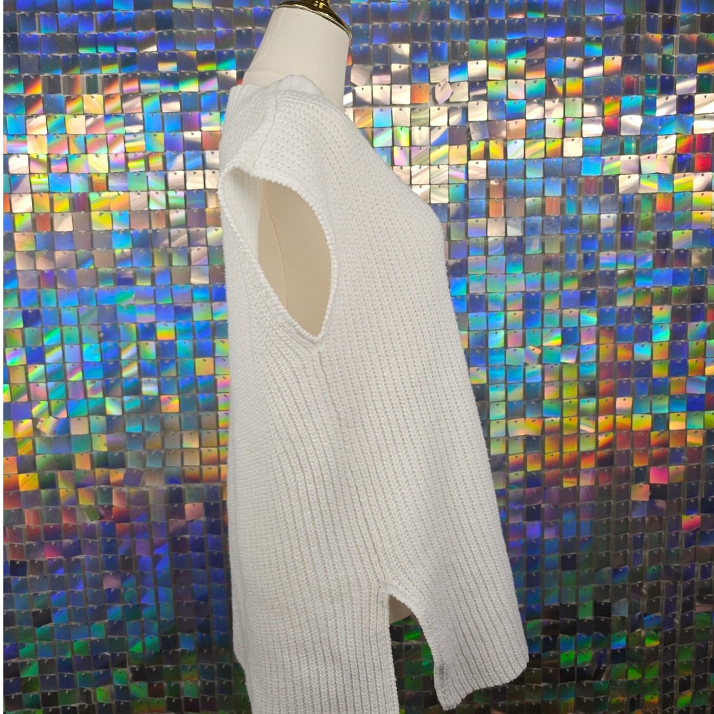 Amaryllis‎ White Chunky Knit V-Neck Sweater Vest Oversized High Low ML - Picture 5 of 7